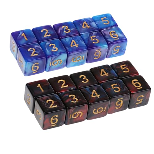 Yourandoll 20 STÜCKE Polyedrische Würfel D6 Würfel 16mm Acryl 6 Seitige Dice Spielwürfel for DND RPG Tischspiele Brettspiel (Blau Lila und Rot Blau)