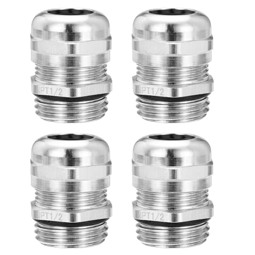 MECCANIXITY 4Pcs Brass Nickel-Plated NPT1/2 Cable Gland 6-12mm Threaded Waterproof Connector Adjustable Protectors for Hydraulic Systems CNC Machines Silver