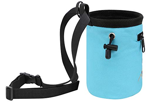 AMC Climbing Chalk Bag with Embroidery/Front Pocket/Belt (Light Blue, 6 inches x 4 inches) - Thumbnail 2