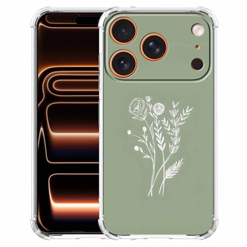 Coque iPhone 17 Pro Max fleurs vertes anti-choc en TPU souple pour éviter les rayures