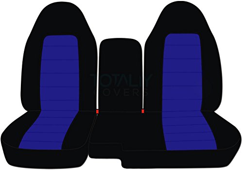 Totally Covers Compatible with 2004-2012 Ford Ranger/Mazda B-Series Two-Tone Truck Seat Covers (60/40 Split Bench) w Center Console/Armrest Cover: Black & Dark Blue (21 Colors)