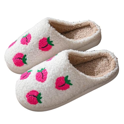 Women Home Slippers Cute Pattern Fruit Series Slippers Indoor Outdoor Cozy Shoes Warm Soft Plush Bedroom Slides Fuzzy Closed Toe Non-Slip Memory Foam Fleece Winter Comfy House Slipper