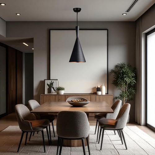 Image of GreyWings Modern Black Aluminium Hanging Pendant Light for Ceiling, Dcorative Lamp, 27 Holder, Inoor Light for Dining, Kitchen, Living Room,(Big) Pack of 2