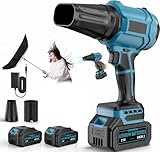 Akku Laubbläser mit 2X 4,0Ah Akku, 800,000 U/min Turbomotor, 65m/s Luftgeschwindigkeit, Kabelloser Laubbläser mit Stufenloser Regelung & 2 Blasrohren für Garten, Terrasse & Auto (Blau)