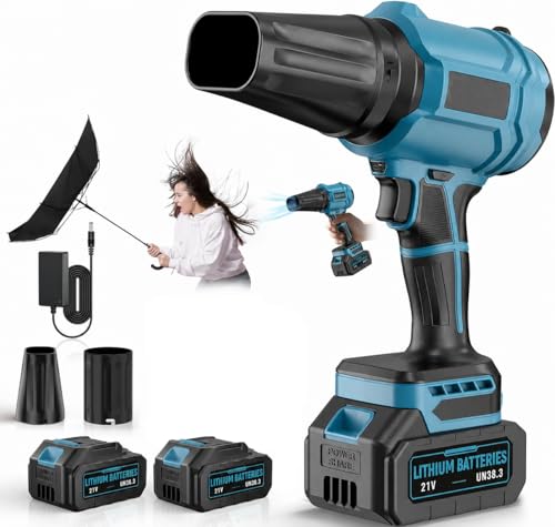 Souffleur Batterie avec 2 Batteries 4,0 Ah, 21V Souffleur de Feuilles sans Fil 65 m/s, Moteur Brushless 800,000 TR/Min, 2 Buses, Réglage Variable, pour...