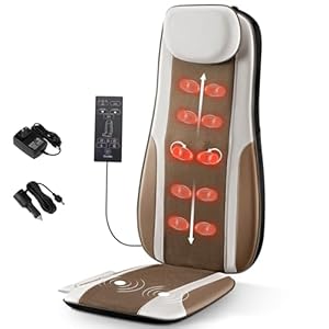 Shiatsu Back Massager with Heat, Massage Chair Pad with Deep Tissue Kneading, Seat Massager for Back Pain Relief, Vibration Cushion with Smart Timer, Home Office Travel Use, Gift for Family