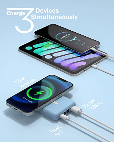 Podoru Wireless Portable Charger, Foldable 10000Mah Magnetic Power Bank With Type-C Cable Led Display 22.5W Pd Fast Charging Lighting Mag-Safe Battery Pack For Iphone 14/13/12/Mini/Pro/Pro Max-Blue #TOP5