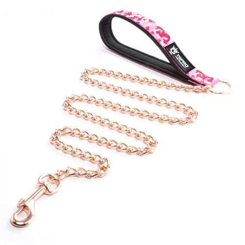 TSPRO Guinzaglio per cani a Prova di Masticazione, in Acciaio Inossidabile, Guinzaglio per Addestramento per Cani con Manico Morbido, per Cani di Taglia Media e Grande (3MM, 120cm, Oro Rosa)