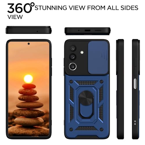 Image of Pikkme Back Cover for Samsung Galaxy M36 5G | D10 Tough Armor | 360 Protection Case | Sliding Camera Shield Cover & Ring Holder Stand Bumper Case (Blue)