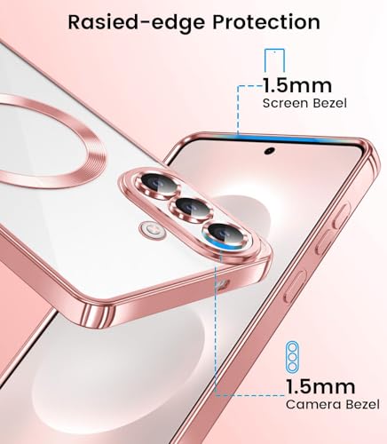 Image of VONZEE Clear Logo Electroplating Transparent Back Case for Samsung Galaxy A57 5G, Magnetic Plating Electroplate TPU Cover, Individual Camera Protection for Each Lens- Rose