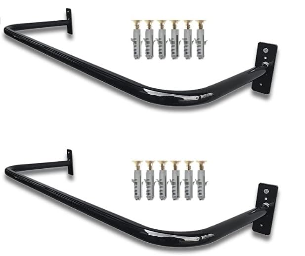 2 Arara de roupas para Parede 80 cm Preta com Kit de Instalação
