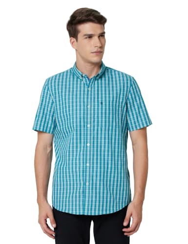 Image of Thomas Scott Men's Checkered Regular Fit 100% Cotton Casual Shirt with Button Down Collar and Half Sleeve