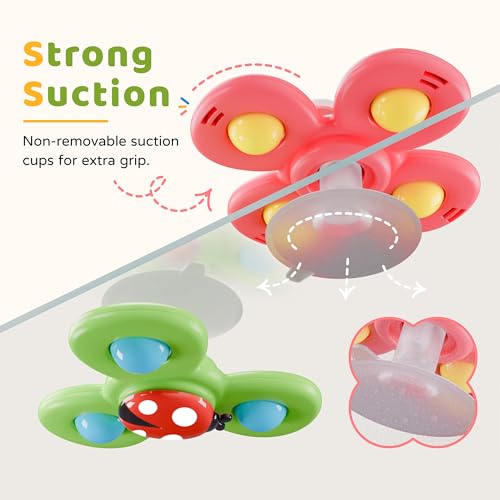 Image of LiKee Strong Suction Cup Fidget Rotating Sensory Bath Toys for Baby Christmas Stocking Stuffers, Airplane Car Travel Table & Window Toys for Toddler Boys and Girls, 10+ Months