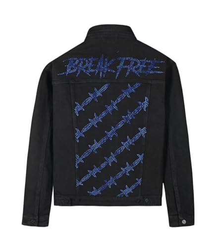 Image of SHION7 Men's Denim Jacket, Slim Fit Streetwear Jean Jackets For Men, Fashionable Embellished Rhinestone Jeans Coat