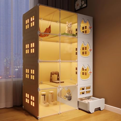 XADBDM 猫ケージ キャットケージ 鉄製フレーム PP樹脂素材 猫けーじ 循環と換気 透明ドア ノブドアロック 透明度の高いデザイン 1/2/3/4階建て 可愛い 多頭飼い 猫用ケージ 保護 頑丈で安定 広々とした空間 脱走防止組み立て簡単 室内飼い(