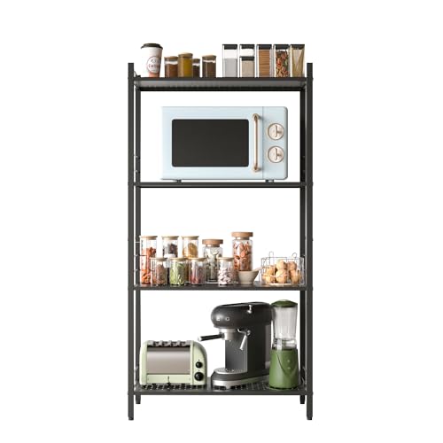 JAQ Storage Shelves with Adjustable Height, 4-tier Metal Storage Shelving Rack Organizer for Pantry Kitchen Warehouse Basement 45\" H X 2.3\" W X 9.8\" D,Up to 800LBS (4-tier, Black)