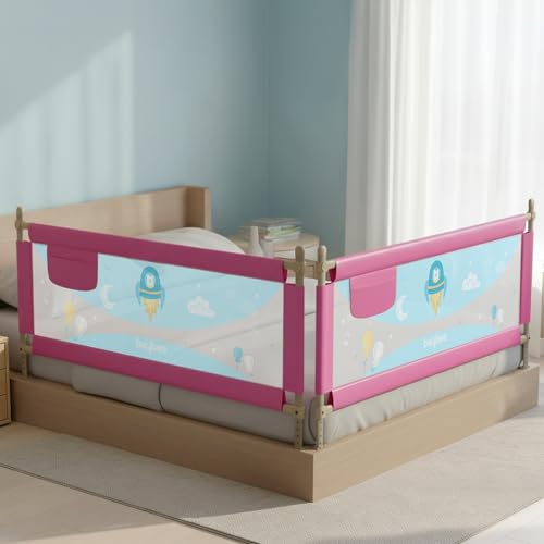 Image of BAYBEE Bed Railing for Baby Safety Guard for Kids | Bed Side Protector for Baby Falling Guard with 7 Level Height Adjustable & Portable Bed Rails for Babies (6FtX5Ft, 2 Sides, Pink)