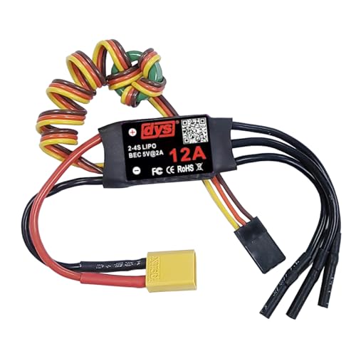 DYS 12A 2-4S Brushless ESC with 5V/2A BEC with XT30 & 2.0mm Plug for RC Fixed-Wing Aircraft...