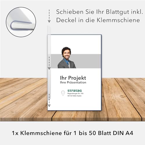STRATAG Klemmschienen-Set (6 Stück) mit transparentem Deckel aus PP Kunststoff sowie Binderücken aus stabilem 350 g/m² Karton (Klemmmappe A4 Blau Königsblau)