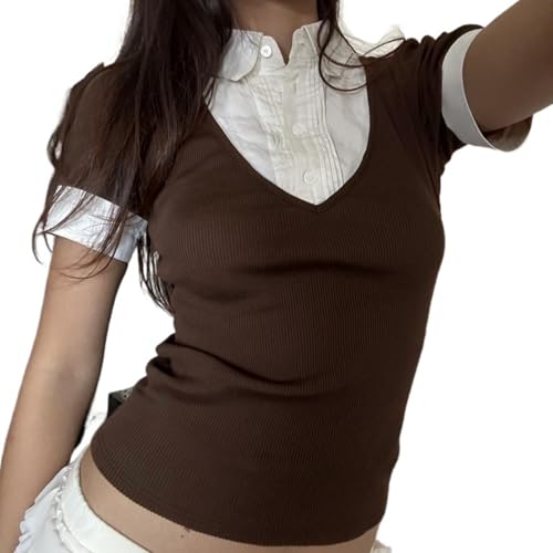 Bosloga Business Casual Tops Women Preppy Clothes Ribbed Knit T