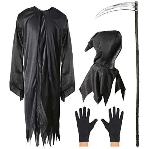 Disfraz de Parca de Halloween para niños con guadaña y guantes, talla M Cover