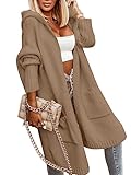 Picture of Aoysky Womens Long Cardigans Cable Knitted Open Front Oversized Hooded Outerwear Sweater Coat Khaki