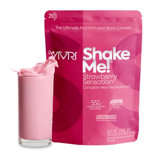 VIVRI ShakeMe! Meal Replacement | 20 Servings | 22g Triple Premium Protein, 45 Nutrients &amp; 8 Superfoods | Supports Full-Body Health &amp; Energy (20 servings, Strawberry)