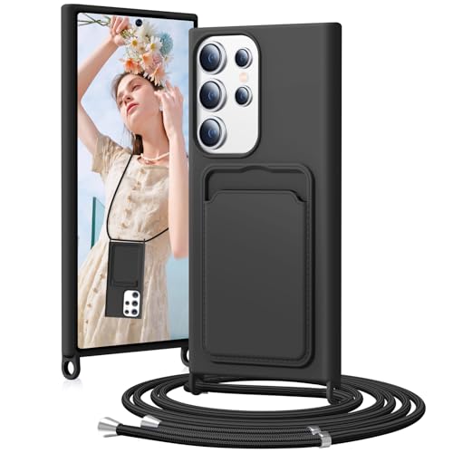 BENTIACC Handykette Silikon Hülle für Samsung Galaxy S23 Ultra mit Band, Handyhülle mit Kartenfach, Abnehmbar Kordel Ket...