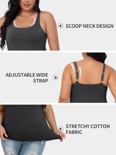Image of V FOR CITY Plus Size Tank Top for Women with Non-Padded Shelf Bra Adjustable Wide Strap Camisole Cotton Udershirts 1X-5X