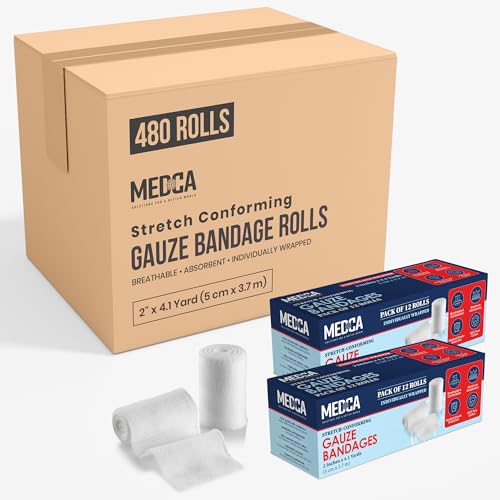 Gauze Bandage Rolls - (480 Pack) 2 in x 4.1 Yards Per Roll of Medical Grade Gauze Bandage and Stretch Wrapping for Dressing All Types of Wounds and First Aid Kit by MEDca, (2-Inch, 480 Pcs)