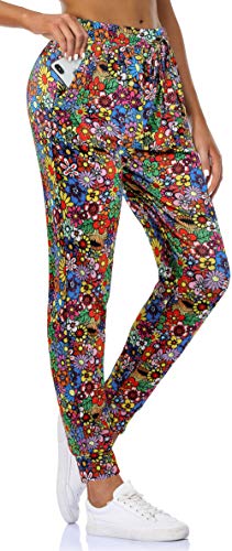Fulbelle High Waisted Sweatpants for Women, Teen Girls Joggers Workout Yoga Running Sweat Pants Lounge Pajamas Fall Workout Leggings Hiking Cycling Sportwear Colorful Flower S
