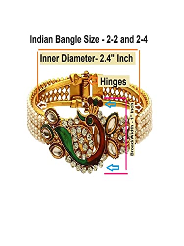 Efulgenz Women's Bangle Bracelets Fashion Jewelry Indian Bollywood Faux Pearl Kundan Rhinestone Peacock Hinge Open Able Cuff Bracelet Bangle (Medium Hand Size) (Combo 1, Onesize) #TOP5
