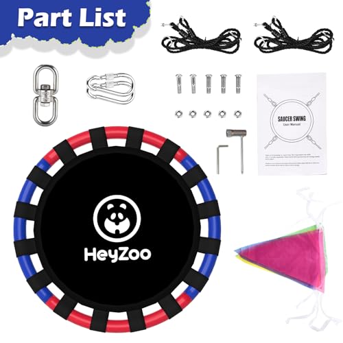 Image of HeyZoo Saucer Swing, 40 Inch Swing Sets for Backyard and Outdoor Playground, 900lbs Weight Capacity, with 360 Degree Swivel, Gifts for Kids, Blue and Red