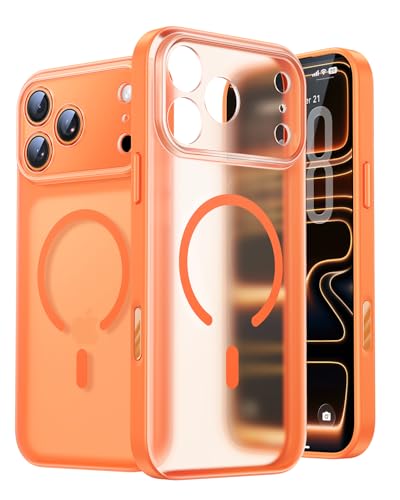 KIMMOO MagX für iPhone 17 Pro Hülle für MagSafe (Starke Magnetkraft) Militärstandard Kamera-Allschutz Handyhülle iPhone 17 Pro Case Stoßfest Kratzfest Mattierte Transluzente Cover Kosmos Orange