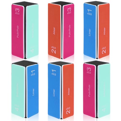 COMNICO 6 bloques de pulido de uñas, bloque de limas de uñas, 4 niveles, elimina los bordes y crea instantáneamente un brillante pulidor profesional de uñas (azul, naranja, rosa, verde, pieza, 1
