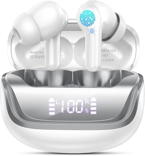 Wireless Earbuds, Bluetooth 5.4 Headphones 2026, in-Ear Earphones with 4 ENC Mics, 45H Playtime LED Display Mini Charging Case Ear Buds, IP7 Waterproof Wireless Headphones for Android iOS