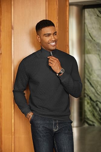 COOFANDY Men Quarter Zip Pullover Long Sleeve Quilted Sweatshirt Waffle Casual Collared Sweatshirts Mock Neck Winter Polo3
