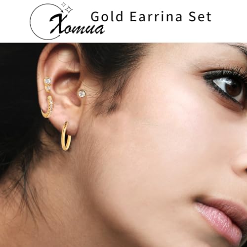 14K Gold Earrings, Hypoallergenic Surgical Steel Earrings for Women, Small 14K Gold Plated Hoop Earrings Trendy, Tragus Piercing Jewelry Flat Back Stud Perfect for Fashion Style.2