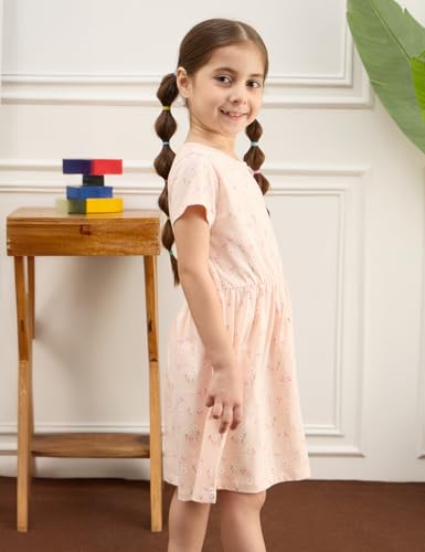 Image of Amazon Brand - Symbol Girls Fit and Flare Printed 100% Cotton Knit Dress | Age 2-10 Years
