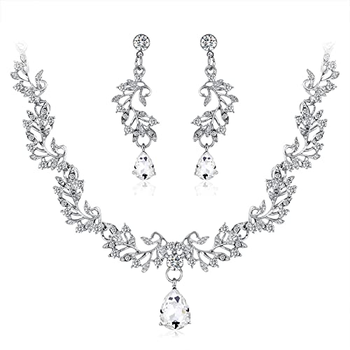 Juego de joyas para mujer KnSam con colgante de rama y pendientes de circonitas blancas