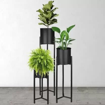 Image of Bee Creative Metal Plant Stand - A Durable and Stylish Display for Your Plants and Home Decor - Three Height Options - Metal Powder-Coated (BLACK)