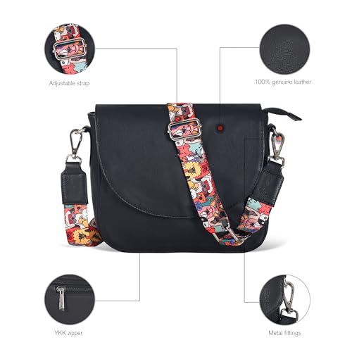 Image of Genuine Leather Shoulder Crossbody Purse For Women with Adjustable Strap, Mobile Pocket & Outside & Inside Zipper