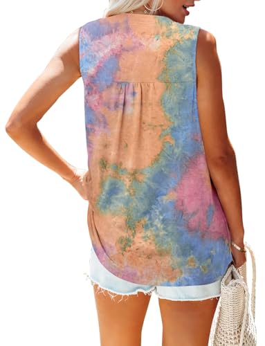 KISSMODA Tank Tops for Women Summer Casual Sleeveless Shirts Dressy Trendy V Neck Tunics Loose Notched Blouses S-3XL