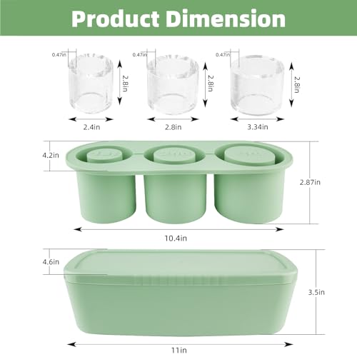 Tcamp Ice Cube Tray for 40 oz Tumbler Cup, Silicone Ice Cube Molds With Lid and Bin for Chilling Cocktails, Whiskey, Drinks, Coffee, Easy Fill and Release Ice Maker (Green)