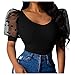 Yowablo Point Wave Short Women's Slim Elastic T-Shirt Sleeve Chemisier pour Femmes Corsets en Dentelle Noire pour Femmes