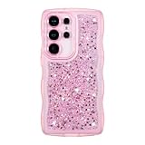 ZTOFERA Wavy Case for Samsung Galaxy S21 Ultra 5G (6.8"), Cute Girly Clear Curly Wave Frame Glitters Shiny Sequins Aesthetic Phone Case Soft TPU Lightweight Shockproof Bumper Protective Cover - Pink - Image 1