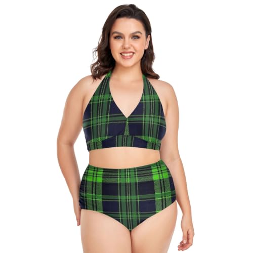 Bikini grande taille vert fluo à carreaux idéal pour vos vacances au soleil