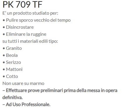 PK 709 TF Disincrostante Professionale per Granito, Beola, Serizzo, Mattoni e Cotto, 1 Litro Made in ITALY