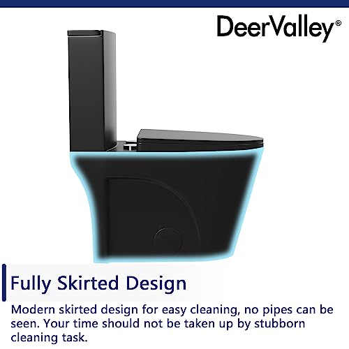 DeerValley Elongated One-Piece Toilet, 17\" ADA Comfort Height, Dual Flush 1.1/1.6 GPF, 10\" Rough-In, Includes Soft Close Seat, Black Finish