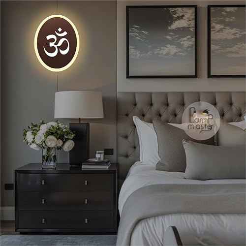 Image of Om Wall Light | LED Spiritual Wall Decor for Home Temple & Living Room Ideal for Puja Room | Warm White & White Glow | Rose Gold Mirror Acrylic | 23x18 cm